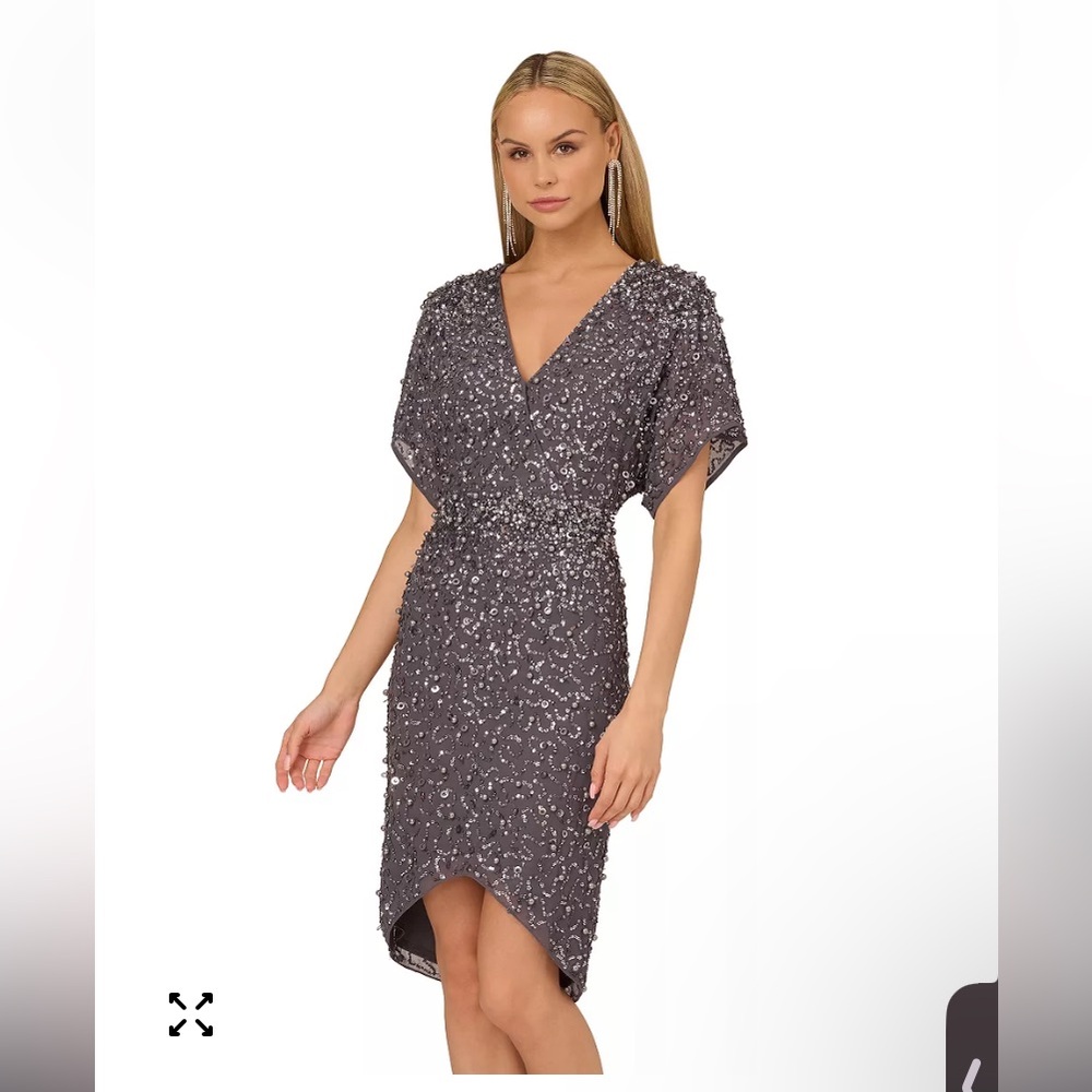Adrianna Papell Charcoal Beaded High Low Dress